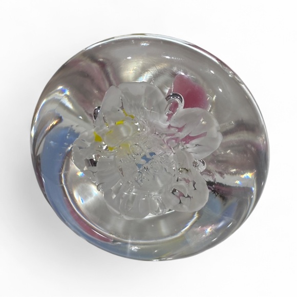 Joe St Clair Art Glass Bell Shape Paperweight Pink Yellow Blue Flowers Greenery - Picture 5 of 5
